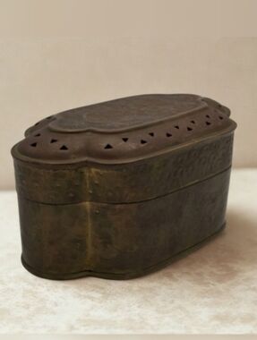 Vintage Pierced Brass Cricket/Incense Box • Large 8" Wide